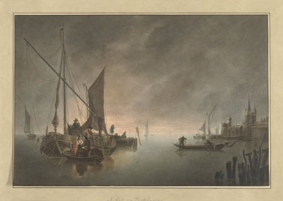 Gün batımında duvarlarla çevrili bir şehir için gemiler by Jan Matthias Cok