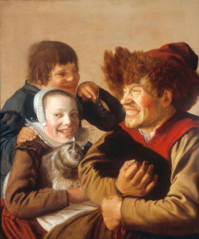 Köpekli bir adam ve kedili bir kız by Jan Miense Molenaer