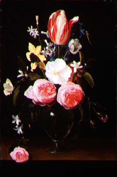 Cam vazoda çiçeklerle natürmort (panel) by Jan Philip van Thielen