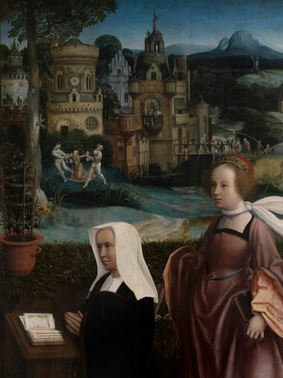 Donörün Aziz Nicholas ile ve Donörün Karısının Aziz Godeliva ile detayı, c.1515-21 (panel üzerine yağlıboya) by Jan Provoost