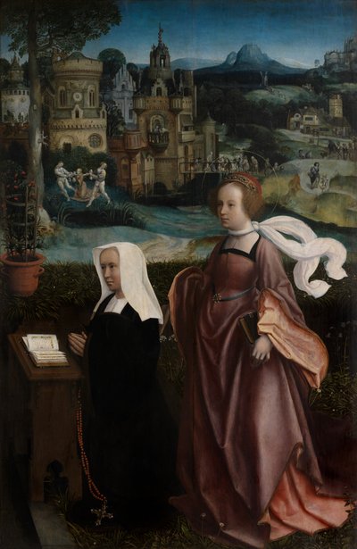 Bağışçının Aziz Nikola ile ve Donörün Karısının Aziz Godeliva ile detayı, c.1515-21 (panel üzerine yağlıboya) by Jan Provoost