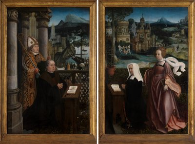 Bağışçı ile Aziz Nicholas ve bağışçının eşi ile Aziz Godeliva, 1515-21 dolayları (panel üzerine yağlıboya) by Jan Provoost