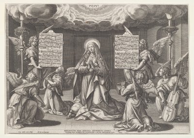 Magnificat: Müzik Yapan Meleklerle Çevrili Bakire by Jan Sadeler I, after Maarten de Vos