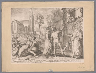 Jonge paren die plezier maken en dansen, 1596 by Jan Saenredam