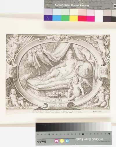 Eros Oklarla Oklarla Doldururken Venüs Kanepesinde (gravür) by Jan Saenredam
