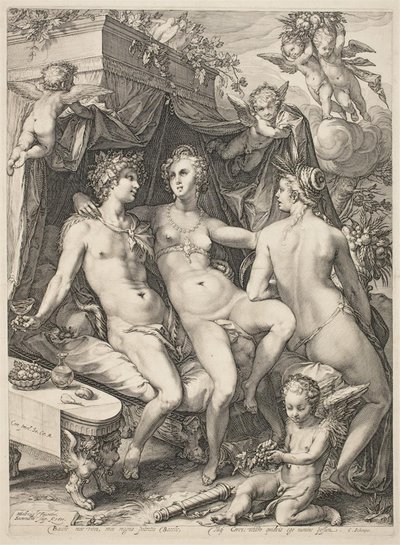 Bacchus ve Ceres arasındaki Kanepede Venüs by Jan Saenredam