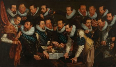Kaptan Geurt Dircksz van Beuningen ve Teğmen Pieter Martensz Hoeffijser komutasındaki Amsterdam XI. Bölgesinin memurları ve diğer sivil muhafızları by Jan Tengnagel