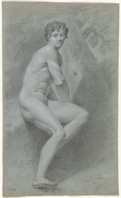 Oturan erkek çıplak, sağda, bir ağacın önünde by Jan Tersteeg (possibly)