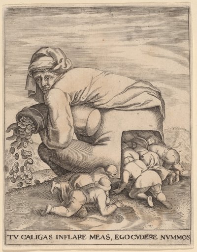 Para Torbalı Adam ve Dalkavukları by Jan Theodor de Bry after Pieter Bruegel the Elder