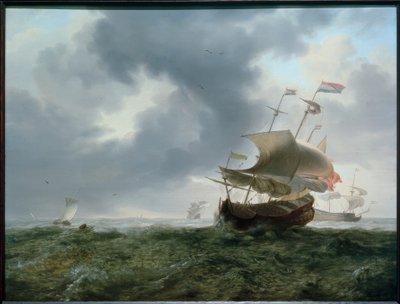 Fırtınalı denizlerde savaş gemileri ve balıkçı tekneleri by Jan Theunisz. Blanckerhoff