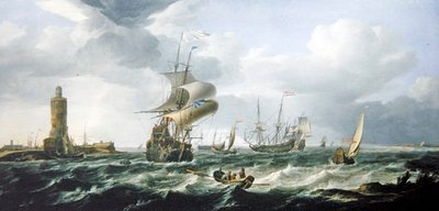 Sert Bir Esintide Hollanda Nakliyesi Olan Bir Nehir Halici (tuval üzerine yağlı boya) by Jan Theunisz Blankerhoff