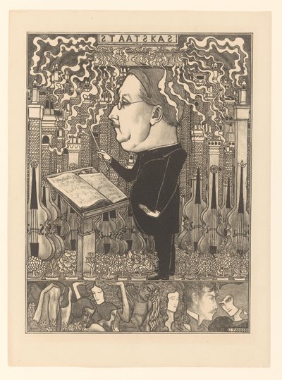 Arkasında kemanlar ve dumanı tüten bacalar olan şef Devlet Hazinesi / Ocak Şehirleri (orijinal başlık) by Jan Toorop
