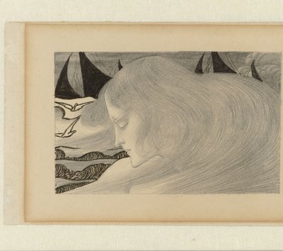Gemiler ile bir denizin önünde dalgalı saçlı genç kadın by Jan Toorop
