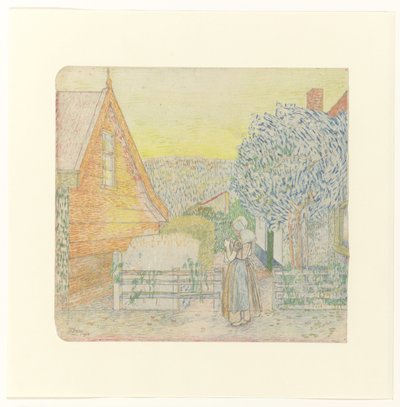 Zeeland kız, bir avluda örgü by Jan Toorop