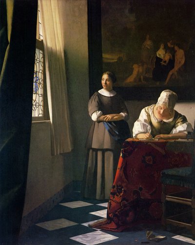 Hizmetçisiyle Mektup Yazan Bayan by Jan Vermeer van Delft