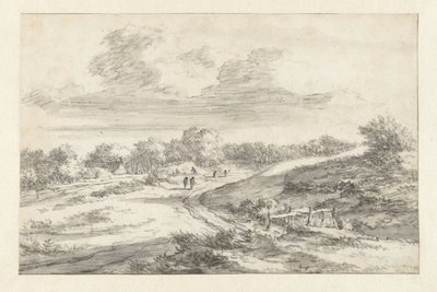 Uzakta Bir Kulübe ile Yol Boyunca Rakamlarla Kumul Manzarası by Jan Vermeer van Haarlem (I) (attributed to)