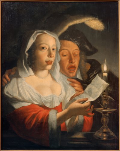 Mum ışığında şarkı söyleyen çift by Jan Vermeer van Utrecht