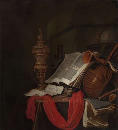 Müzik aletleri ve kitaplar Vanitas ile natürmort by Jan Vermeulen