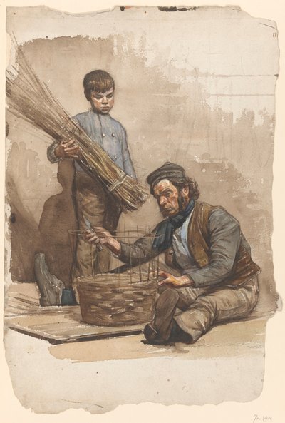 Ayakta duran çocuk ile oturmuş sepet dokumacı by Jan Veth