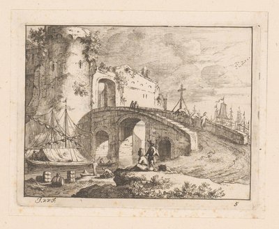 Bir İtalyan limanında şehir kapısı by Jan Vincentsz. van der Vinne
