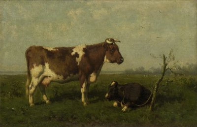 Bir Çayırda Yavrusu Olan Bir İnek by Johannes Martinus Vrolijk