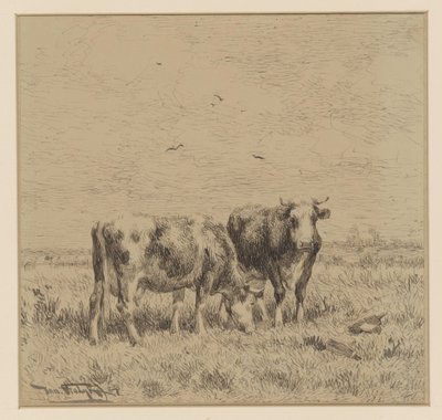 Bir çayırda iki inek by Johannes Martinus Vrolijk