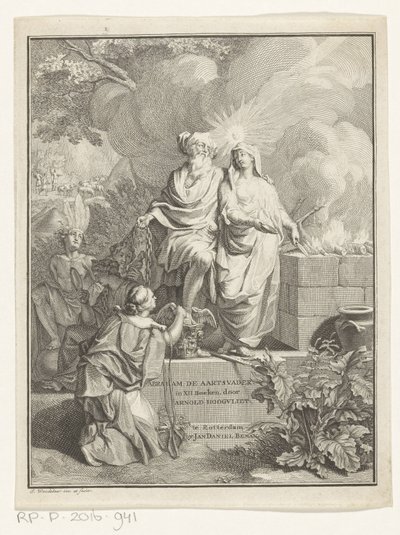 Patrik İbrahim ve Hakikat ile alegorik başlık sayfası Başlık sayfası: Arnold Hoogvliet, patrik Abraham, XII Boeken, 1728 by Jan Wandelaar