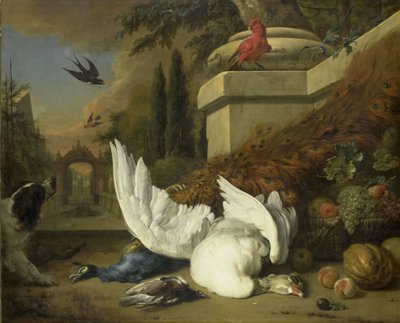 Ölü Kaz ve Tavus Kuşu Olan Bir Köpek (Oyun ve Meyve Çalışması) by Jan Baptist Weenix