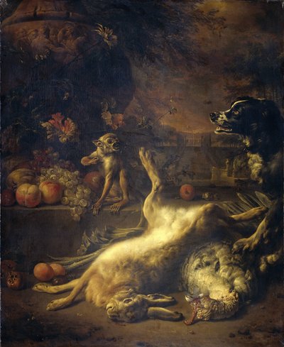 Bir Maymun ve Ölü Oyun ve Meyveli Bir Köpek by Jan Baptist Weenix