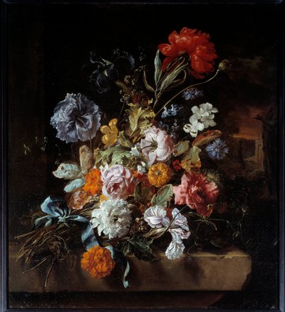 Taş bir bankta bırakılan çiçek buketi Resim Jan Weenix (1640-1719) 1694 Güneş. 0,74x0,67 m Lyon, Musee des Beaux Arts by Jan Baptist Weenix