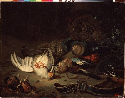 Avcılık kupaları. Jan Weenix the Younger (1642-1719) tarafından yapılan resim. Tuval üzerine yağlı boya, 17. yüzyıl sonu - 18. yüzyıl başı. Hollanda sanatı, barok tarzı. Devlet Açık Hava Müzesi Peterhof, Saint Petersburg. by Jan Baptist Weenix