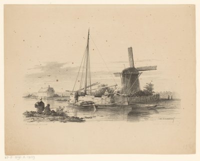 Turba mavnası ve yelkenli ile kanal manzarası by Jan Weissenbruch