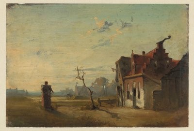 Çiftlik evi ve su pompası ile manzara by Jan Weissenbruch