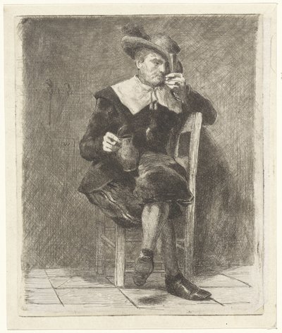 Bir sandalyede sürahi ve cam olan adam by Jan Weissenbruch