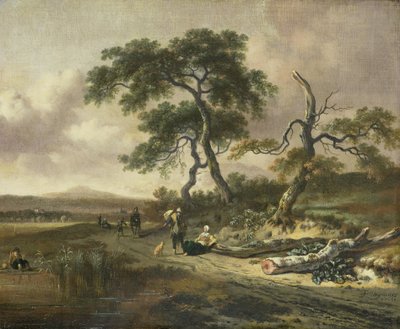 Seyyar satıcı ve kadın dinleniyor ile manzara by Jan Wijnants