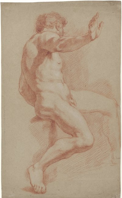 Oturan erkek çıplak, profil sağda by Jan Willem Pieneman