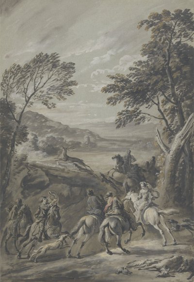 Bir Staghunt (kağıtta guaj ile kahverengi yıkama) by Jan Wyck