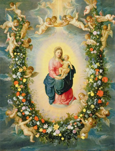 Çiçek Çelenkindeki Madonna ve Çocuk (bakır üzerine yağ) by Jan and Balen, Hendrik van Brueghel