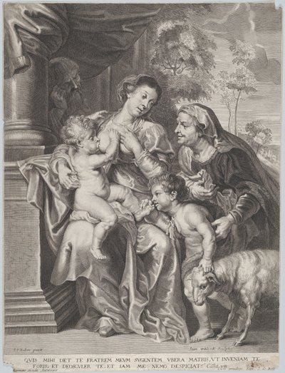 Elizabeth ve bebek Vaftizci Yahya ile Kutsal Aile, Bakire bebek İsa'yı emziriyor, c.1635-42 by Jan Witdoek