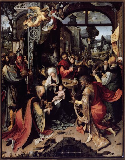 Büyücülerin hayranlığı (Merkezi panel) (panelde yağlı boya, yaklaşık 1520) by Jan de Beer