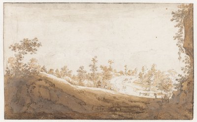 Brüksel'in dışında arabaları olan tepelik bir manzara by Jan de Bisschop