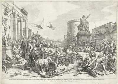 Martelaarschap van heilige Laurentius Blessed Lawrence (...) Rome Lorenzo iken (nesne üzerindeki başlık) by Jan de Bisschop