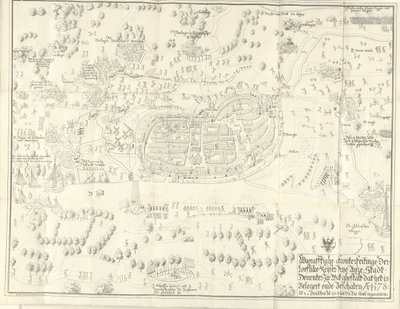 Deventer'in kuşatılması ve ele geçirilmesi, 1578 Keyser vrye Anze Stadt Deventer Ne tür bir gölgede olduğu Belgert onde Beschaten Ao. 1578 (nesne üzerindeki başlık) by Jan de Lange (II) (signed by artist)