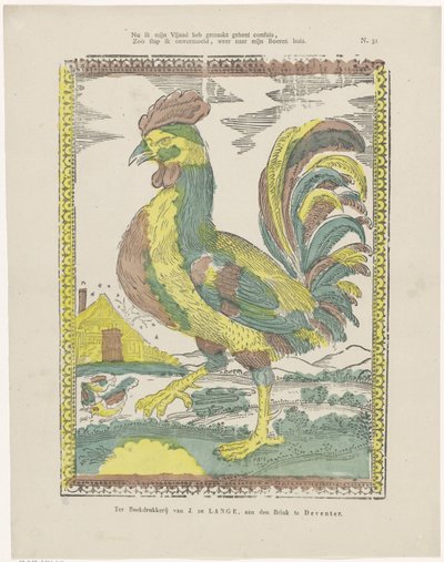 Artık düşmanımı iyice karıştırdım / Yorulmadan adım atıyorum / Köylü evime geri dönüyorum (nesnedeki başlık) by Jan de Lange (II)