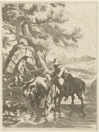 Bir dere tarafından çoban ve paketlenmiş çocuk Hayvanlarla manzaralar (dizi başlığı) Diversa Animalia (nesne üzerinde seri başlığı) by Jan de Visscher