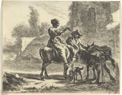 Bir içme teknesinde çobanlar ve eşekler Çobanlar ve Sığırlarla Manzaralar (dizi başlığı) by Jan de Visscher