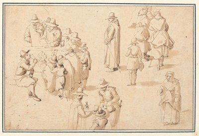 Suları alan zarif figürlerin ve iki keşiş ve bir rahibin çalışmaları ile Spa'da bir çeşme by Jan the Elder Brueghel