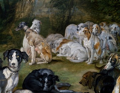 Köpekler, ayrılma noktasında Diana ve Perilerden detay by Jan the Elder Brueghel