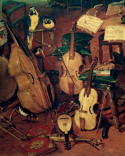 Teller ve papağanlar, beş duyunun alegorisinin detayı (Resim by Jan the Elder Brueghel