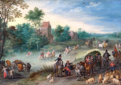Sığır ve Domuzlarla Köy Yolunda Yolcular by Jan the Elder Brueghel